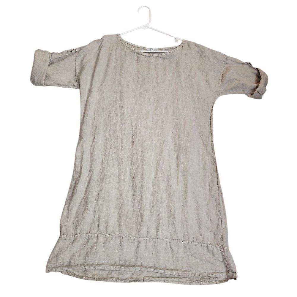 Rosemarie Made In Italy Khaki 100% Linen Shift Dress‎ Sz Med